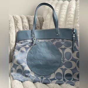 Coach Blue and Silver Gray Signature Tote